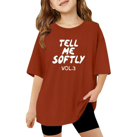 Tfken Girls Tees For Summer Crew Neck Letter Print Short Sleeve Tops Daily Wear Trendy Toddler Soft Tops Red Size 3-4 Years