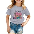 thumbnail image 1 of Tfken Girls Tees For Summer Crew Neck Letter Print Short Sleeve Tops Fashion Back To School Toddler Soft Tops Gray Size 12-13 Years, 1 of 4