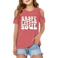 thumbnail image 1 of Tfken Girls Tees For Summer Letter Print Off The Shoulder Crew Neck Tops Trendy Daily Wear Teen Comfortable Shirts Pink Size 7-8 Years, 1 of 6