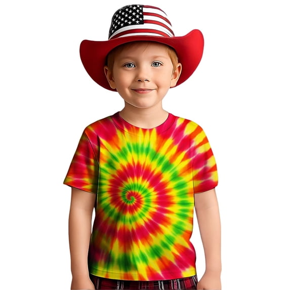 Tfken Girls Tees For Summer Print Crew Neck Short Sleeve Tops Fashion Daily Wear Children Soft Tops Red Size 3-4 Years