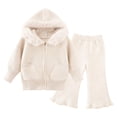 thumbnail image 1 of Tfken Girls Toddler Soft Outfit Sets Daily Wear Girls Hooded Sweatshirts With Flare-Leg Pants Set Comfortable Fashion Children Lightweight Outfit Size 130, 1 of 8