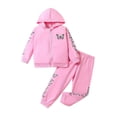 thumbnail image 1 of Tfken Girls Toddler Soft Outfit Sets Daily Wear Winter Warm Hooded Sweatshirts With Pants Set Print Fashion Zip Up Kids Stretch Outfit Size 3-4 Years, 1 of 5
