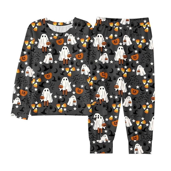 Tfken Halloween Boys Pajamas Sets Homewear Nightwear Festival Halloween Print Comfortable Pajamas Tops With Pants Set Sleepwear Kids Comfy Loungewear Outfit Size 2-3 Years Gray