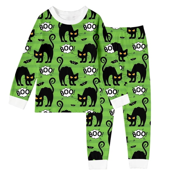 Tfken Halloween Girls Pajama Sets 2 Piece Sleepwear Nightwear Festival Halloween Pajamas Tops With Pants Set Homewear Long Sleeve Autumn Soft Loungewear Outfit Size 2-3 Years Green