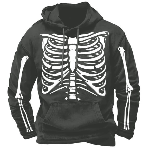 Tfken Halloween Hoodie For Mens Festival Long Sleeve Skeleton Graphic Print Fashion Halloween Sweatshirts Soft Loose Comfortable Pullover Tops Warm Winter Fall Outdoor Men Breathable Clothes Gray