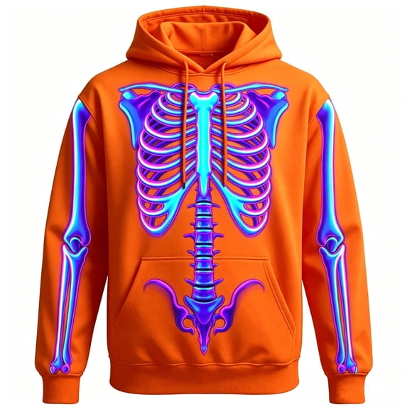 Tfken Halloween Hoodie For Mens Long Sleeve Festival Graphic Print Halloween Skeleton Sweatshirts Soft Loose Trendy Pullover Tops Outdoor Fall Winter Warm Men Breathable Clothes Orange