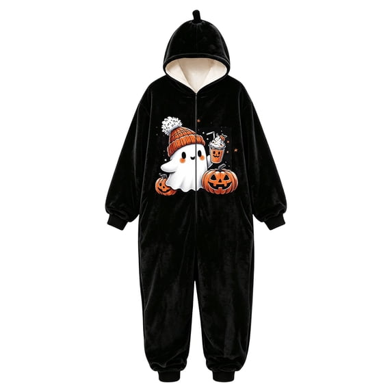 Tfken Halloween Jumpsuit For Girls Fall Winter Long Sleeve Ghost Pumpkin Graphic Zip Casual Hooded Jumpsuit Daily Wear Toddler Comfortable Clothes Size 6-7 Years Black