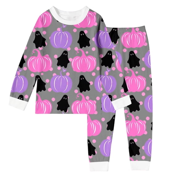 Tfken Halloween Nightwear Pajama Sets Girls Sleepwear 2 Piece Party Festival Halloween Pumpkin Print Pajamas Tops With Pants Set Homewear Long Sleeve Teen Soft Loungewear Outfit Size 2-3 Years Gray