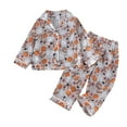 thumbnail image 1 of Tfken Halloween Nightwear Pajama Sets Girls Sleepwear 2 Piece Pumpkin Print Pajamas Shirts With Pants Set Homewear Long Sleeve Button Autumn Soft Loungewear Outfit Size 12-18 Months Beige, 1 of 6