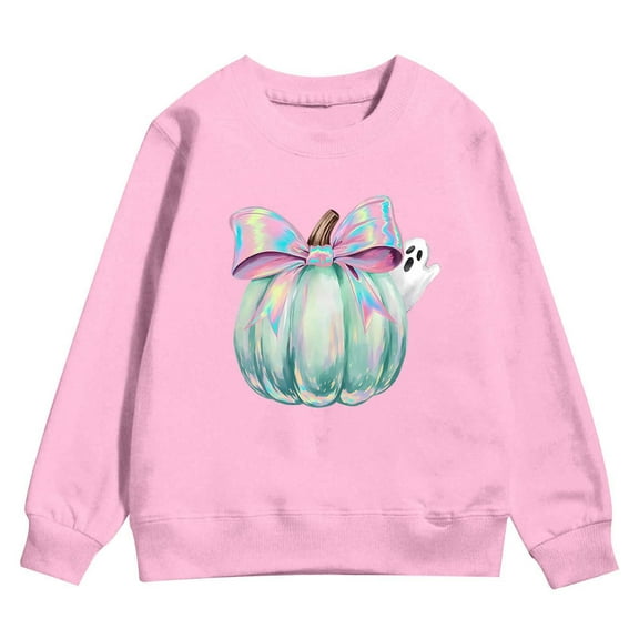 Tfken Halloween Sweatshirt For Girls Children Crew Neck Long Sleeve Cartoon Print Tops Daily Wear Pink Pullover Sweater Size 9-10 Years
