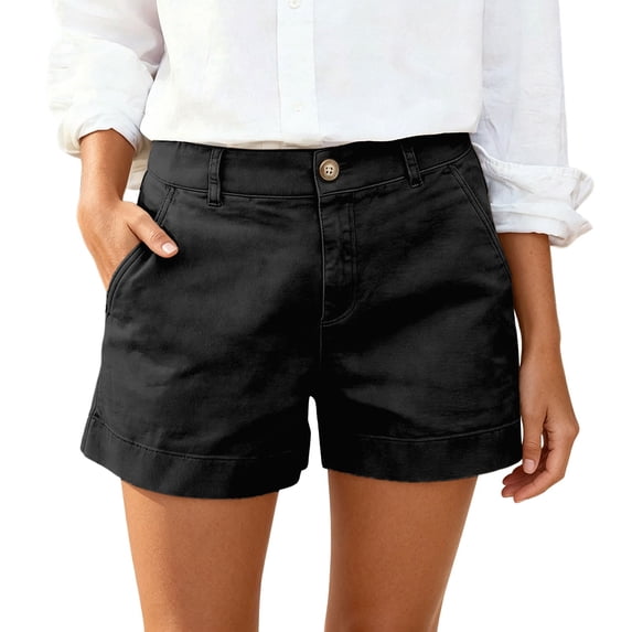 Tfken High Waisted Shorts Women Stretch Lose Wide-Leg Cargo Shorts With Pockets Button Short Pants Lightweight Summer Ladies Comfortable Clothes Black