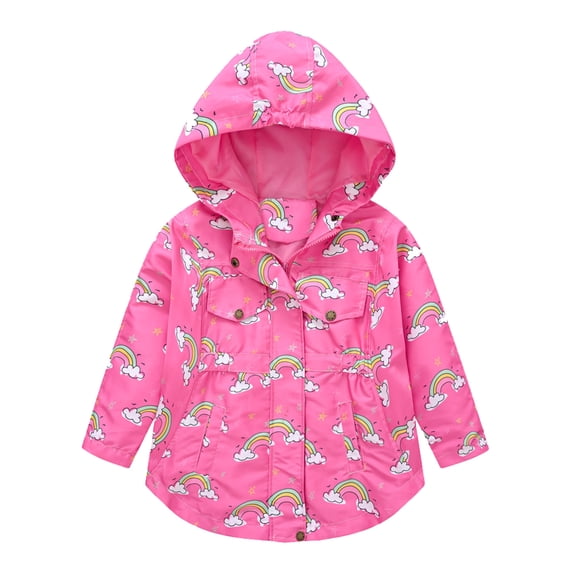 Tfken Hoodie Coat For Girls Fall Winter Windbreaker Zip Up Coats Pockets Cartoon Graphic Casual Lightweight Warm Child Comfy Clothes Outwear Size 8-9 Years Pink