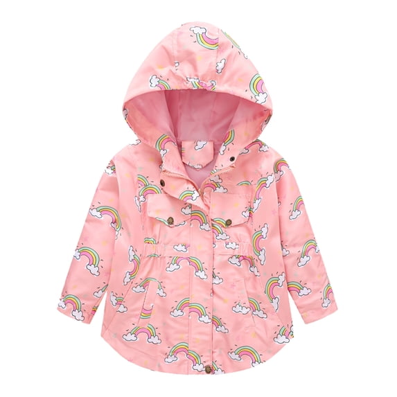 Tfken Hoodie Coat For Girls Fall Winter Windbreaker Zip Up Coats Pockets Cartoon Graphic Casual Lightweight Warm Children Comfortable Clothes Outerwear Size 8-9 Years Pink