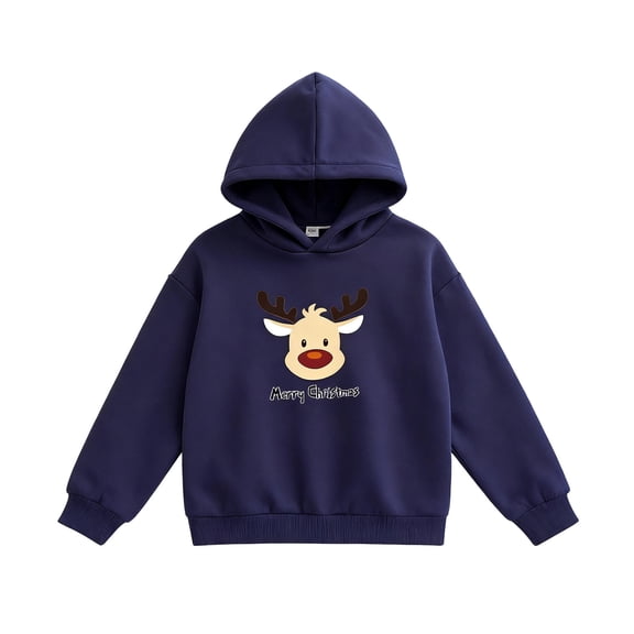 Tfken Hoodies For Girls Kids Christmas Long Sleeve Cartoon Print Sweatshirt Winter Fall Hooded Dark Blue Tops Size 7-8 Years