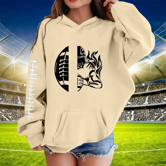 Tfken Hoodies For Girls Kids Long Sleeve Rugby Print Tops Comfortable Outdoor Sweatshirt Size 18-24 Months Beige