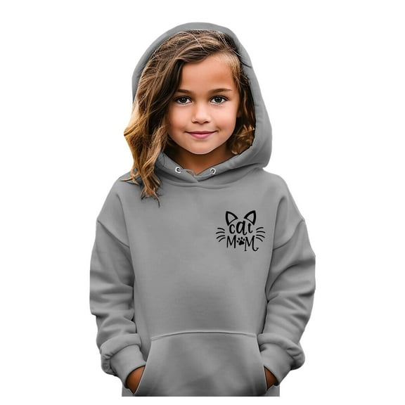 Tfken Hoodies For Toddler Girls Hooded Long Sleeve Cartoon Print Tops Comfortable Polyester Sweatshirt Grey Size 3-4 Years