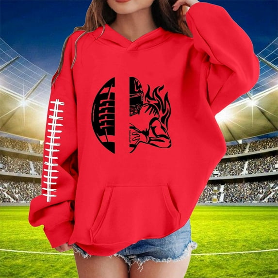 Tfken Hoodies For Toddler Girls Size 13-14 Years Long Sleeve Rugby Print Tops Comfortable Casual Sweatshirt Red