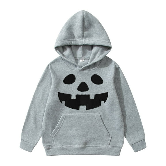 Tfken Hoodies For boys Children Hooded Long Sleeve Pumpkin Print Outdoor Tops Cute Sweatshirt Grey Size 5-6 Years