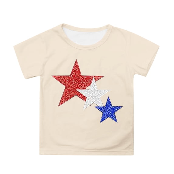 Tfken Independence Day Girls Tshirts Crew Neck Short Sleeve Star Print Tops Patriotic For America July Of 4Th 250Th Anniversary Children Soft T-Shirts Yellow Size 12-13 Years