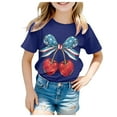 thumbnail image 1 of Tfken Independence Day Girls Tshirts Short Sleeve Crew Neck Star Print Tops For America July Of 4Th Patriotic 250Th Anniversary Comfortable T-Shirts Blue Size 10-11 Years, 1 of 4