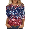 thumbnail image 1 of Tfken Independence Day Women Shirts 250Th Anniversary Sequins 3/4 Sleeve Crewneck Tops For America 4Th Of July Patriotic Female Soft T-Shirts White, 1 of 5