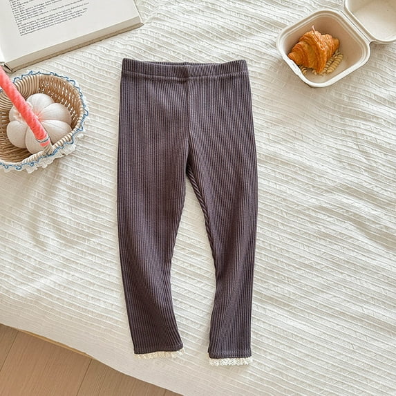 Tfken Infant Newborn Baby Pants Ribbed Solid Lace Autumn Trousers Leggings Clothes for girls Bronze Size 12-18 Months
