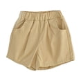 thumbnail image 1 of Tfken Jean Shorts For Kids Girls Summer Elastic Waist Solid Color Shorts With Pockets Casual Daily Wear Children Soft Denim Shorts Beige, 1 of 2