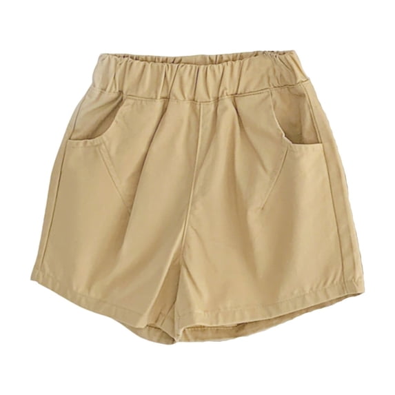 Tfken Jean Shorts For Kids Girls Summer Elastic Waist Solid Color Shorts With Pockets Casual Daily Wear Children Soft Denim Shorts Beige