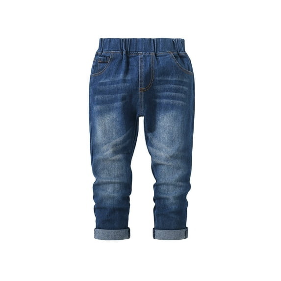 Tfken Jeans For Boys Kids Solid Color Slim Straight Elastic Waist Blue Fall Trousers Size 18-24 Months