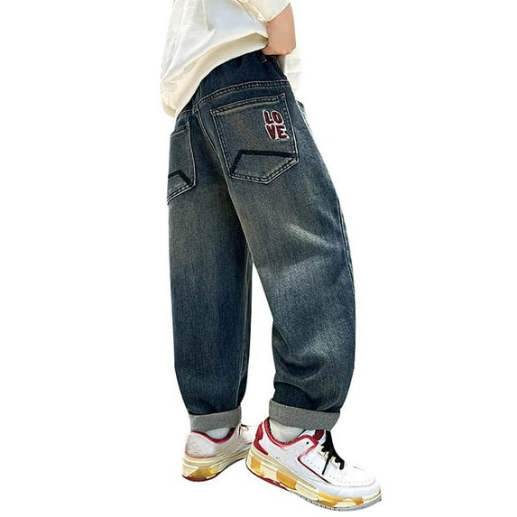 Tfken Jeans For Boys Teen Size 13-14 Years Distressed Soft Slim Straight Blue Denim Pants