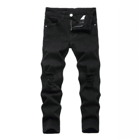 Tfken Jeans For Boys Teen Size 6-7 Years Straight-Leg Comfort Waist Soft Solid Color Daily Wear Black Denim Pants