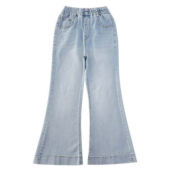 Tfken Jeans For Girls Teen Trendy Distressed Flare Elastic Waist Ankle-Length Blue Trousers Size 5-6 Years
