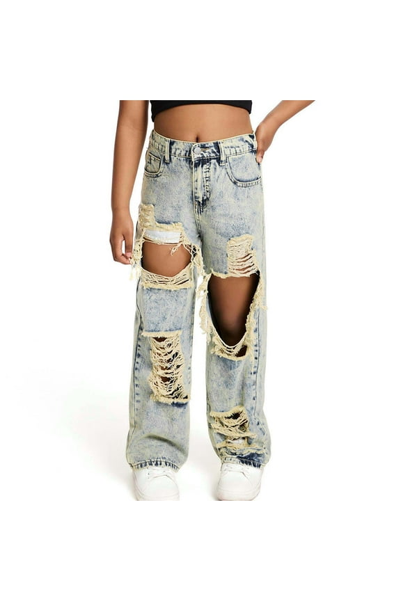 Jeans For girls Children Comfort Waist Ripped 2025 Skinny Blue Denim Pants Size 10-11 Years