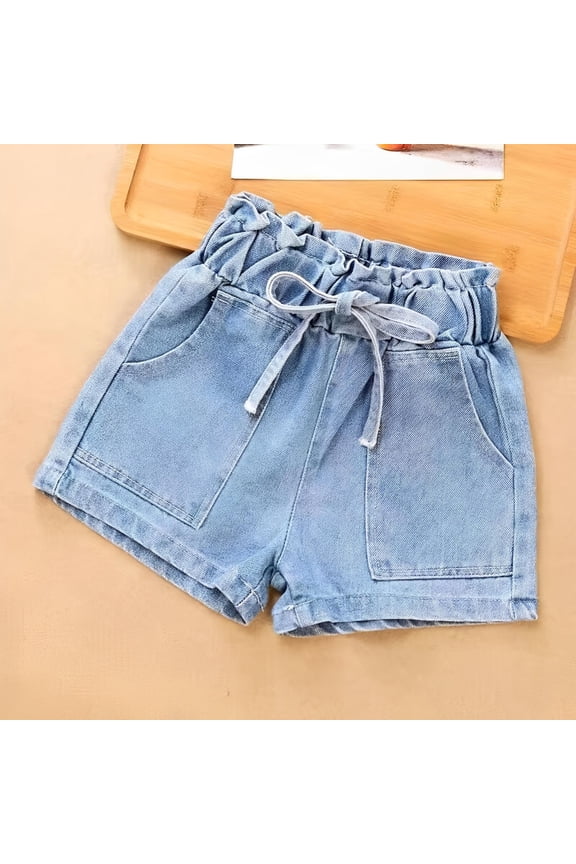 Jeans Shorts For Girls Children Drawstring Waist Lightweight Light Blue Denim Shorts Size 11-12 Years