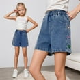 thumbnail image 1 of Tfken Jeans Shorts For Girls Heart Print Elastic Waist Daily Wear Breathable Denim Shorts Blue Size 5-6 Years, 1 of 9