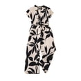 thumbnail image 1 of Tfken Jumpsuit For Girls Summer Short Sleeve Comfy Casual Graphic Jumpsuit With Belt Button Daily Wear Children Trendy Clothes Size 7-8 Years Beige, 1 of 9