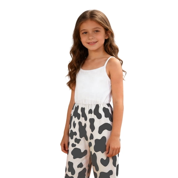 Tfken Jumpsuit For Girls Summer Sleeveless Graphic Comfy Casual Jumpsuit Daily Wear Kids Classic Clothes Size 3-4 Years Gray
