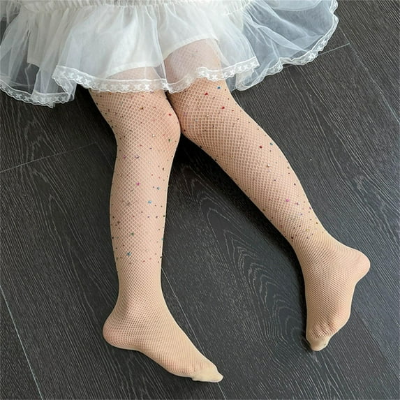 Tfken Kids Big Girls Stockings Solid Color Thigh-High 1 Pairs Shaper Mesh Khaki Size 12-15 Years