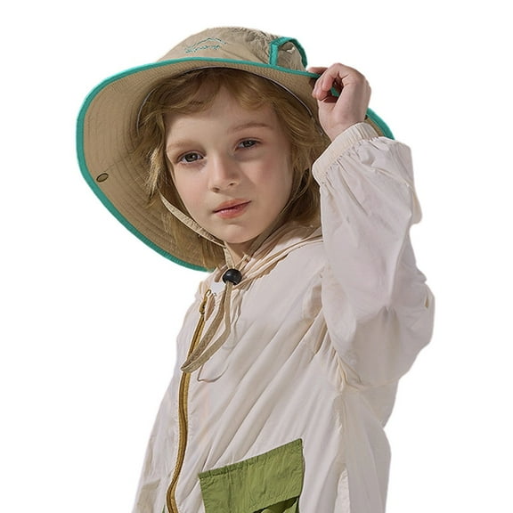 Tfken Kids Children Sun Hat Wide Brim Outdoor Summer Adjustable Strap Athable Bucket Cap For Boys Girls Khaki One Size