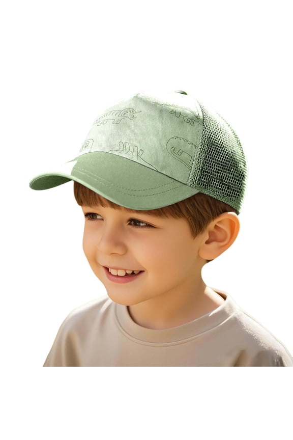 Kids Girls Boys Baseball Cap Dinosaur Print Adjustable Strap Sun Hat Toddler Breathable Mesh Casual Outdoor Trucker Light Green Size 4-10 Years
