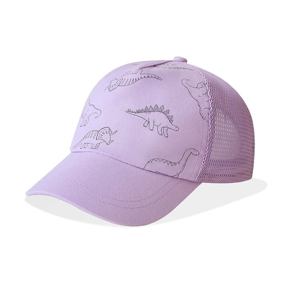 Tfken Kids Girls Boys Baseball Cap Dinosaur Print Adjustable Strap Sun Hat Toddler Breathable Mesh Casual Outdoor Trucker Purple Size 4-10 Years