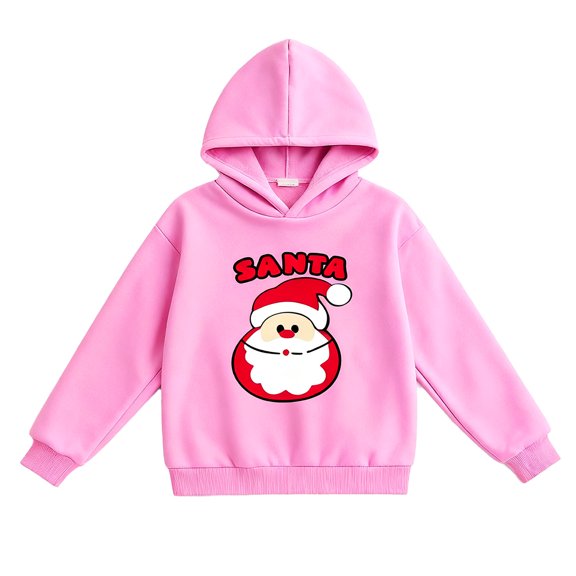 Tfken Kids Girls Hoodies Christmas Santa Print Hooded Long Sleeve Trendy Tops Soft Sweatshirt Pink Size 3-4 Years