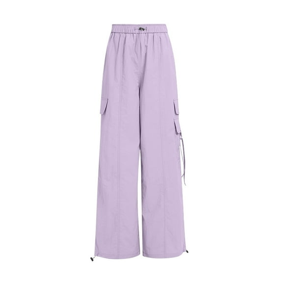 Tfken Kids Teen Girls Pants Solid Color Cargo Drawstring Waist Relaxed Breathable Pant Purple Size 12-13 Years