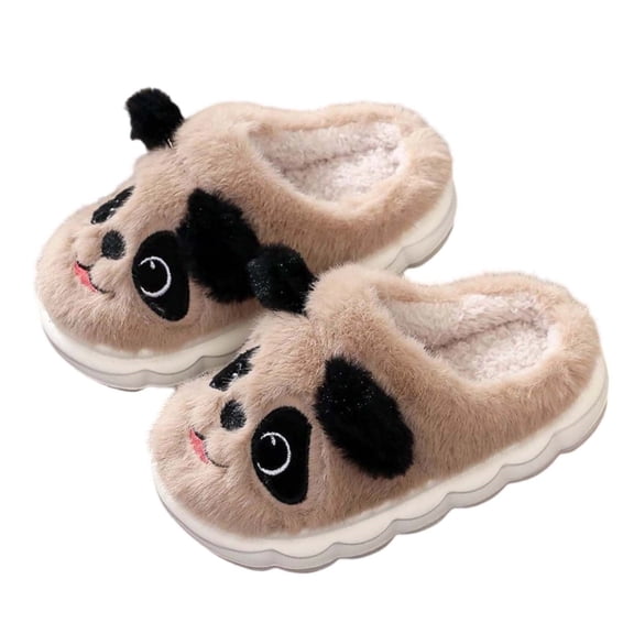 Tfken Kids Unisex Boys Girls Slippers Brown Cartoon Print Eva Closed Toe Soft Winter House Shoes Size 4-5 Years
