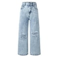 thumbnail image 1 of Tfken Kids girls Jeans Ripped Elastic Waist Wide-Leg Cool Relaxed Denim Pants Blue Size 8-9 Years, 1 of 8