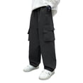 thumbnail image 1 of Tfken Little Boys Cargo Pants For Child Trendy Straight-Leg Comfortable Mid Solid Color Pants Black Size 5-6 Years, 1 of 8