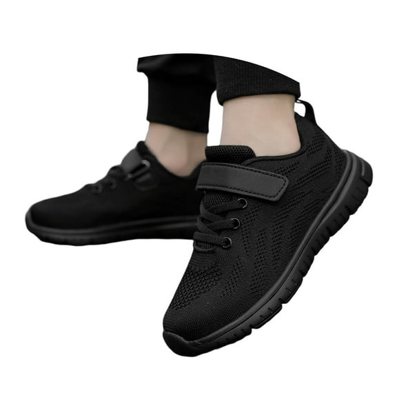 Tfken Little Girls Athletic Running Shoes Soft Platform Hook & Loop Casual Black Sneakers For Child Size 5-5.5 Years