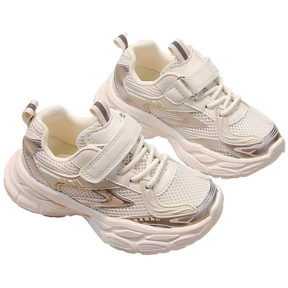 Tfken Little Girls Athletic Tennis Shoes Color Block Platform Hook & Loop Fall Relaxed Fit Sneakers For Child Beige Size 3.5-4 Years