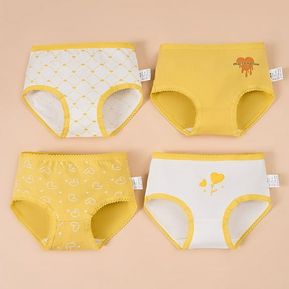 Tfken Little Girls Child Underwear Fashion Cartoon Print 4Pcs Yellow Briefs Size 4-5 Years