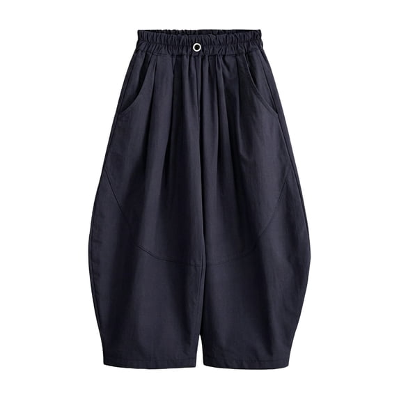 Tfken Little Girls Classic Pants Elastic Waist Stretchy Trousers Wide-Leg Loose Pants With Pockets Fashion Lightweight Teen Daily Casual Wear Trendy Clothes Size 13-14 Years Blue